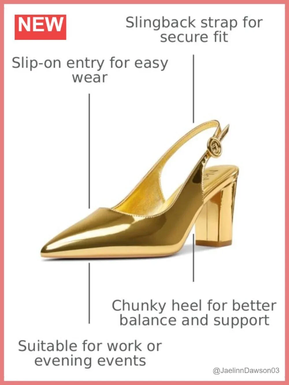 Women's Pointed Toe Slingback Block Heel Pumps, 3.2 Inch Chunky Heel, Slip-On